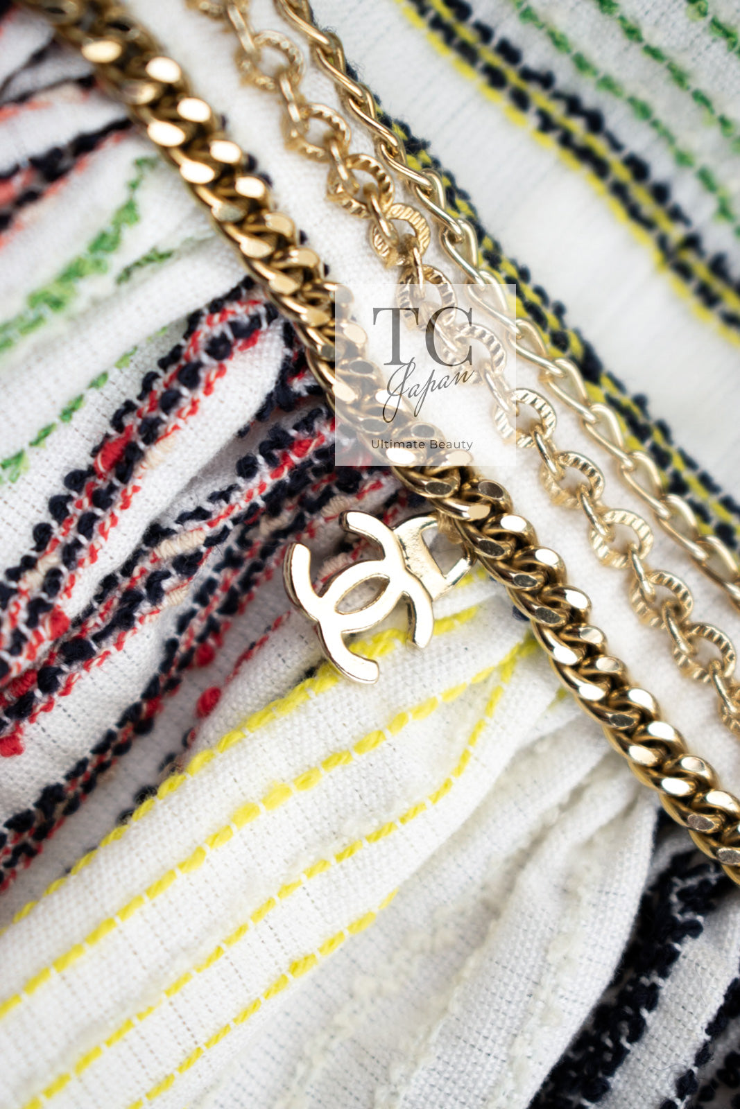 CHANEL 07S Multicolor Border CC Chain Charm Cotton Wool Dress 34 36 40 シャネル マルチカラー CC チェーン チャーム ボーダー コットン ウール ワンピース 即発