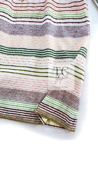 CHANEL 07S Multicolor Border CC Chain Charm Cotton Wool Dress 34 36 40 シャネル マルチカラー CC チェーン チャーム ボーダー コットン ウール ワンピース 即発