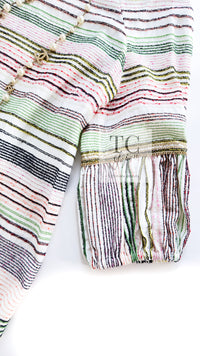 CHANEL 07S Multicolor Border CC Chain Charm Cotton Wool Dress 34 36 40 シャネル マルチカラー CC チェーン チャーム ボーダー コットン ウール ワンピース 即発