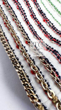 CHANEL 07S Multicolor Border CC Chain Charm Cotton Wool Dress 34 36 40 シャネル マルチカラー CC チェーン チャーム ボーダー コットン ウール ワンピース 即発