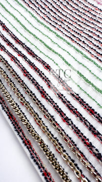 CHANEL 07S Multicolor Border CC Chain Charm Cotton Wool Dress 34 36 40 シャネル マルチカラー CC チェーン チャーム ボーダー コットン ウール ワンピース 即発