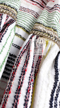 CHANEL 07S Multicolor Border CC Chain Charm Cotton Wool Dress 34 36 40 シャネル マルチカラー CC チェーン チャーム ボーダー コットン ウール ワンピース 即発
