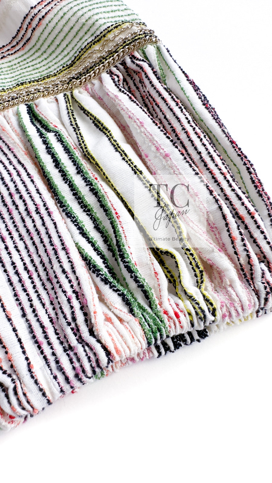 CHANEL 07S Multicolor Border CC Chain Charm Cotton Wool Dress 34 36 40 シャネル マルチカラー CC チェーン チャーム ボーダー コットン ウール ワンピース 即発