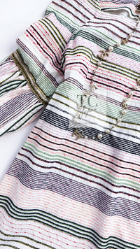 CHANEL 07S Multicolor Border CC Chain Charm Cotton Wool Dress 34 36 40 シャネル マルチカラー CC チェーン チャーム ボーダー コットン ウール ワンピース 即発