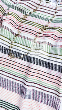 CHANEL 07S Multicolor Border CC Chain Charm Cotton Wool Dress 34 36 40 シャネル マルチカラー CC チェーン チャーム ボーダー コットン ウール ワンピース 即発