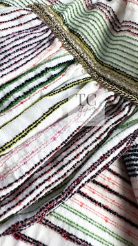 CHANEL 07S Multicolor Border CC Chain Charm Cotton Wool Dress 34 36 40 シャネル マルチカラー CC チェーン チャーム ボーダー コットン ウール ワンピース 即発