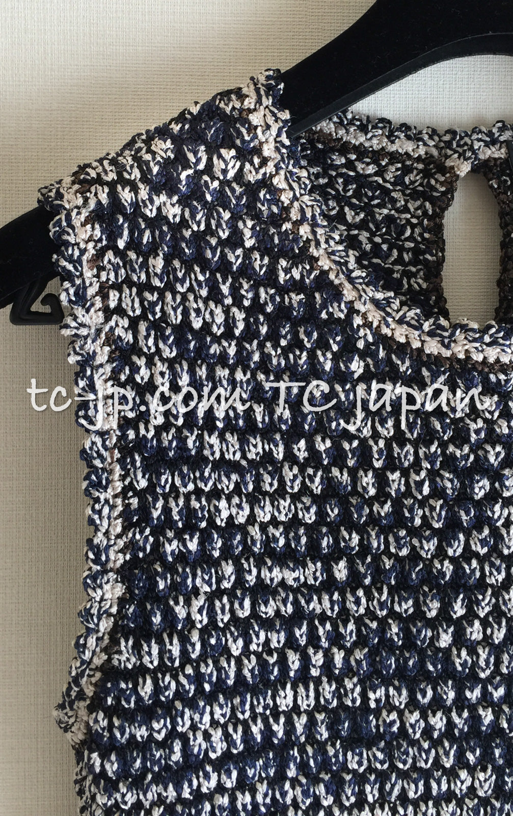 CHANEL 11S Courteney Cox Navy Blue CC Logo Dress Cardigan 34 シャネル コートニー コックス着 ネイビー CCロゴ ニット ワンピース カーディガン 即発 - TC JAPAN