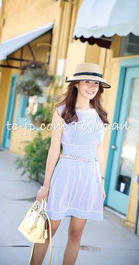 CHANEL 14S Pale Blue Stripe Boat Neck Stretch Knit Dress 40 42 シャネル ペール ブルー ストライプ ストレッチ ニット ワンピース 即発 - TC JAPAN