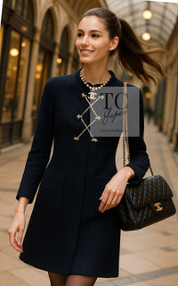 CHANEL 21PS Navy Chain Link Accent Cotton Dress 34 シャネル ネイビー チェーン装飾 コットン ワンピース 即発
