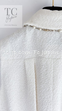 CHANEL 15C White Ivory Gripoix Buttons Bow Romper Jumpsuit 36 38 シャネル ホワイト アイボリー グリポワ 宝石 ボタン リボン ロンパース ジャンプ スーツ 即発