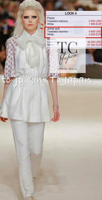 CHANEL 15C White Ivory Gripoix Buttons Bow Romper Jumpsuit 36 38 シャネル ホワイト アイボリー グリポワ 宝石 ボタン リボン ロンパース ジャンプ スーツ 即発