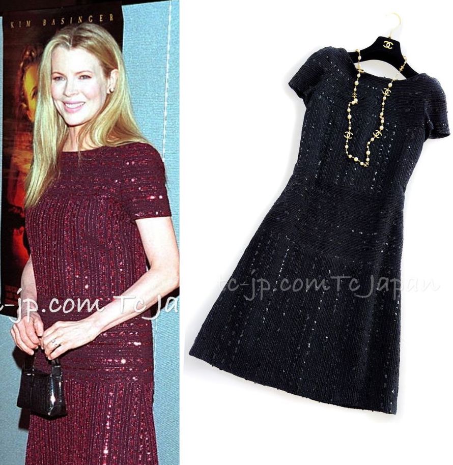CHANEL 00C Black Sequin Embellishments Party Dress 34 シャネル ブラック スパンコール パーティー ワンピース 即発