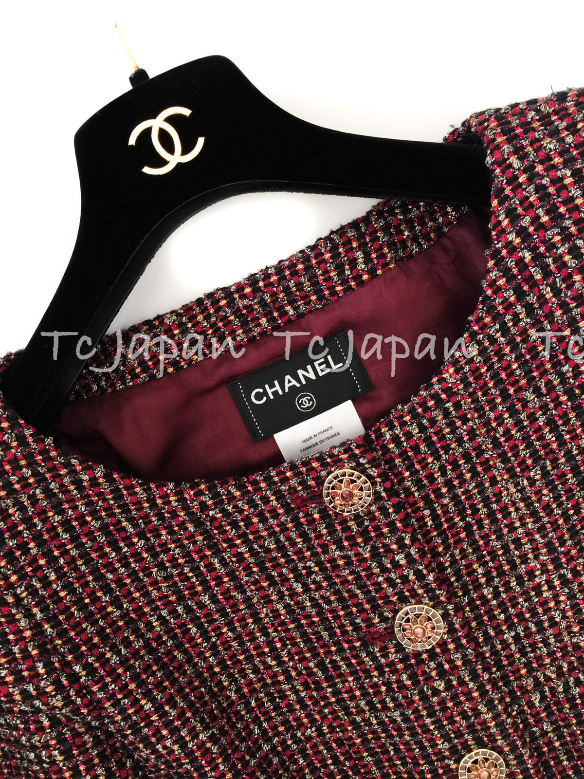 CHANEL 12PF Burgundy Wine Gripox Buttons Dress 36 シャネル バーガンディー・ワインレッド ・グリポワ宝石ボタン・ワンピース 即発