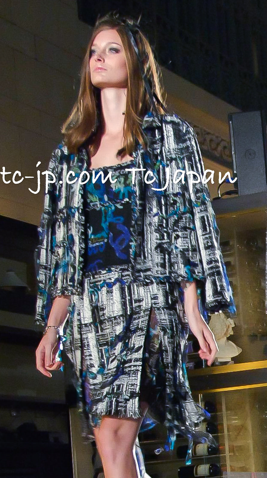 CHANEL 07C Black Blue Graffiti Tweed Dress 34 36 38 シャネル ブラック ブルー グラフィティ ツイード ワンピース 即発