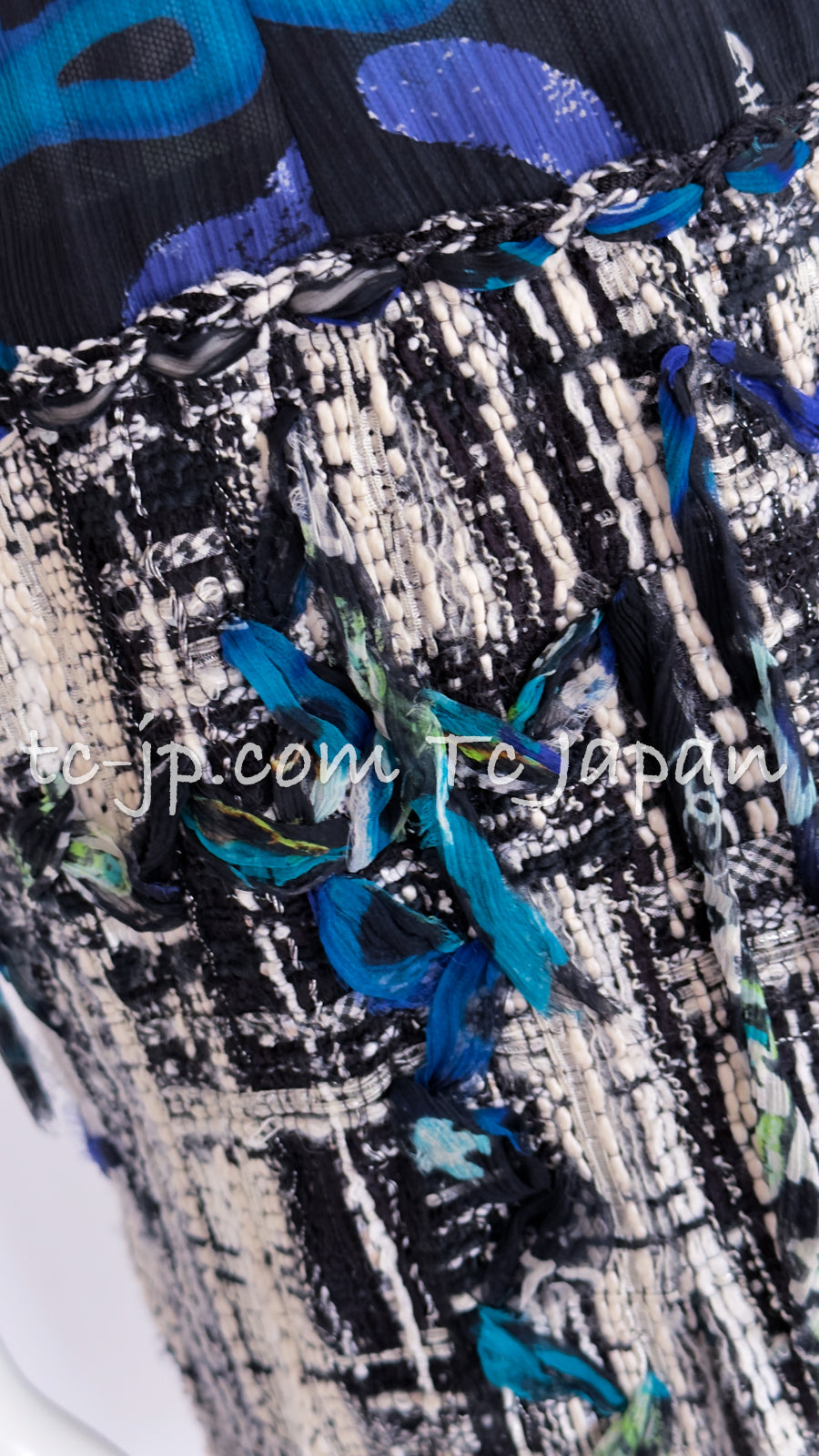 CHANEL 07C Black Blue Graffiti Tweed Dress 34 36 38 シャネル ブラック ブルー グラフィティ ツイード ワンピース 即発