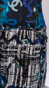 CHANEL 07C Black Blue Graffiti Tweed Dress 34 36 38 シャネル ブラック ブルー グラフィティ ツイード ワンピース 即発