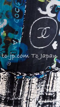 CHANEL 07C Black Blue Graffiti Tweed Dress 34 36 38 シャネル ブラック ブルー グラフィティ ツイード ワンピース 即発