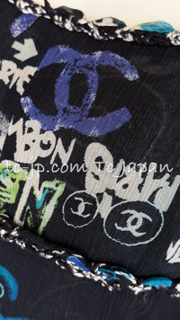 CHANEL 07C Black Blue Graffiti Tweed Dress 34 36 38 シャネル ブラック ブルー グラフィティ ツイード ワンピース 即発