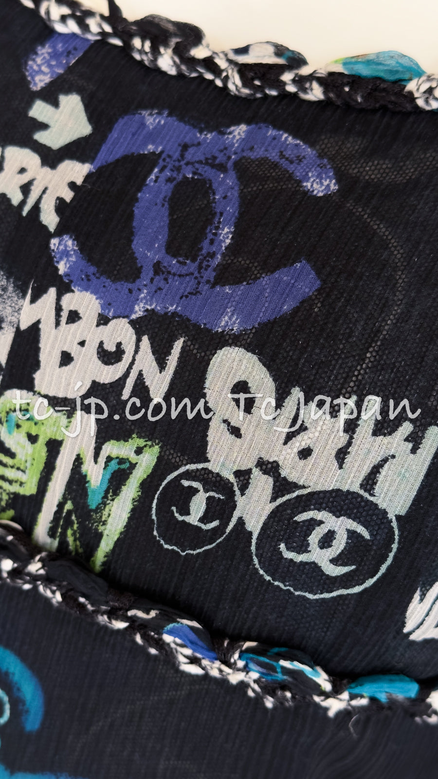 CHANEL 07C Black Blue Graffiti Tweed Dress 34 36 38 シャネル ブラック ブルー グラフィティ ツイード ワンピース 即発