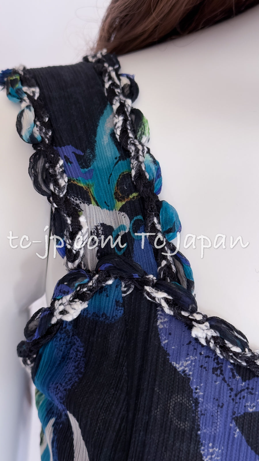 CHANEL 07C Black Blue Graffiti Tweed Dress 34 36 38 シャネル ブラック ブルー グラフィティ ツイード ワンピース 即発