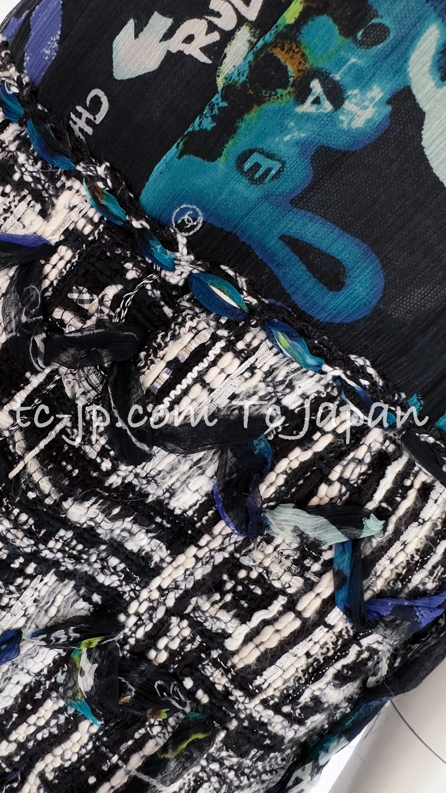 CHANEL 07C Black Blue Graffiti Tweed Dress 34 36 38 シャネル ブラック ブルー グラフィティ ツイード ワンピース 即発
