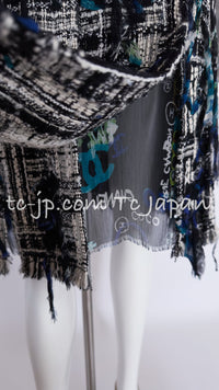 CHANEL 07C Black Blue Graffiti Tweed Dress 34 36 38 シャネル ブラック ブルー グラフィティ ツイード ワンピース 即発