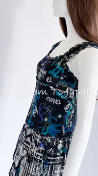 CHANEL 07C Black Blue Graffiti Tweed Dress 34 36 38 シャネル ブラック ブルー グラフィティ ツイード ワンピース 即発