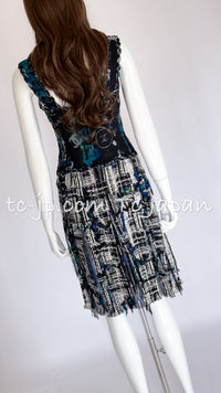 CHANEL 07C Black Blue Graffiti Tweed Dress 34 36 38 シャネル ブラック ブルー グラフィティ ツイード ワンピース 即発