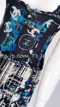 CHANEL 07C Black Blue Graffiti Tweed Dress 34 36 38 シャネル ブラック ブルー グラフィティ ツイード ワンピース 即発