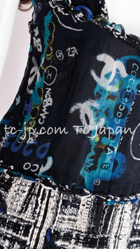 CHANEL 07C Black Blue Graffiti Tweed Dress 34 36 38 シャネル ブラック ブルー グラフィティ ツイード ワンピース 即発