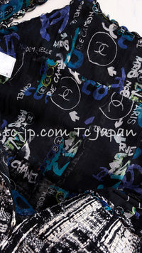 CHANEL 07C Black Blue Graffiti Tweed Dress 34 36 38 シャネル ブラック ブルー グラフィティ ツイード ワンピース 即発