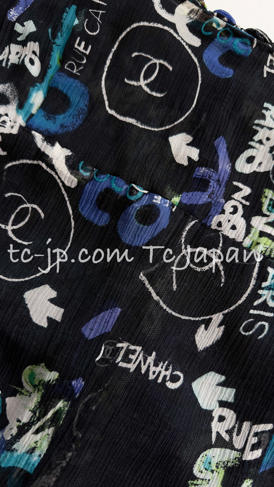 CHANEL 07C Black Blue Graffiti Tweed Dress 34 36 38 シャネル ブラック ブルー グラフィティ ツイード ワンピース 即発