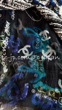 CHANEL 07C Black Blue Graffiti Tweed Dress 34 36 38 シャネル ブラック ブルー グラフィティ ツイード ワンピース 即発