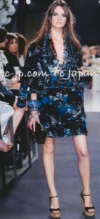 CHANEL 07C Black Blue Graffiti Tweed Dress 34 36 38 シャネル ブラック ブルー グラフィティ ツイード ワンピース 即発