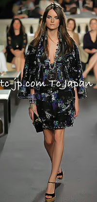 CHANEL 07C Black Blue Graffiti Tweed Dress 34 36 38 シャネル ブラック ブルー グラフィティ ツイード ワンピース 即発