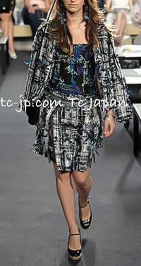 CHANEL 07C Black Blue Graffiti Tweed Dress 34 36 38 シャネル ブラック ブルー グラフィティ ツイード ワンピース 即発