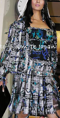 CHANEL 07C Black Blue Graffiti Tweed Dress 34 36 38 シャネル ブラック ブルー グラフィティ ツイード ワンピース 即発