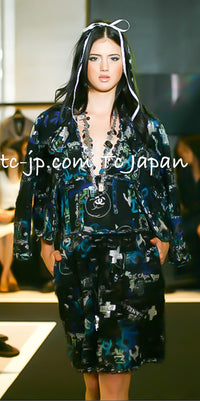 CHANEL 07C Black Blue Graffiti Tweed Dress 34 36 38 シャネル ブラック ブルー グラフィティ ツイード ワンピース 即発