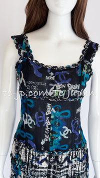CHANEL 07C Black Blue Graffiti Tweed Dress 34 36 38 シャネル ブラック ブルー グラフィティ ツイード ワンピース 即発