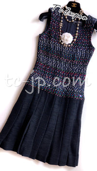 CHANEL 17PS Black Navy Multicolor Cotton Dress 34 シャネル ブラック ネイビー マルチカラー コットン ワンピース キャサリン妃 即発