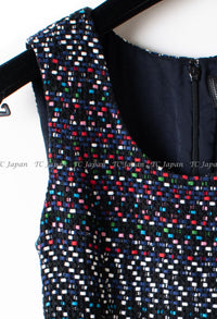 CHANEL 17PS Black Navy Multicolor Cotton Dress 34 シャネル ブラック ネイビー マルチカラー コットン ワンピース キャサリン妃 即発