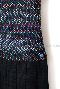 CHANEL 17PS Black Navy Multicolor Cotton Dress 34 シャネル ブラック ネイビー マルチカラー コットン ワンピース キャサリン妃 即発