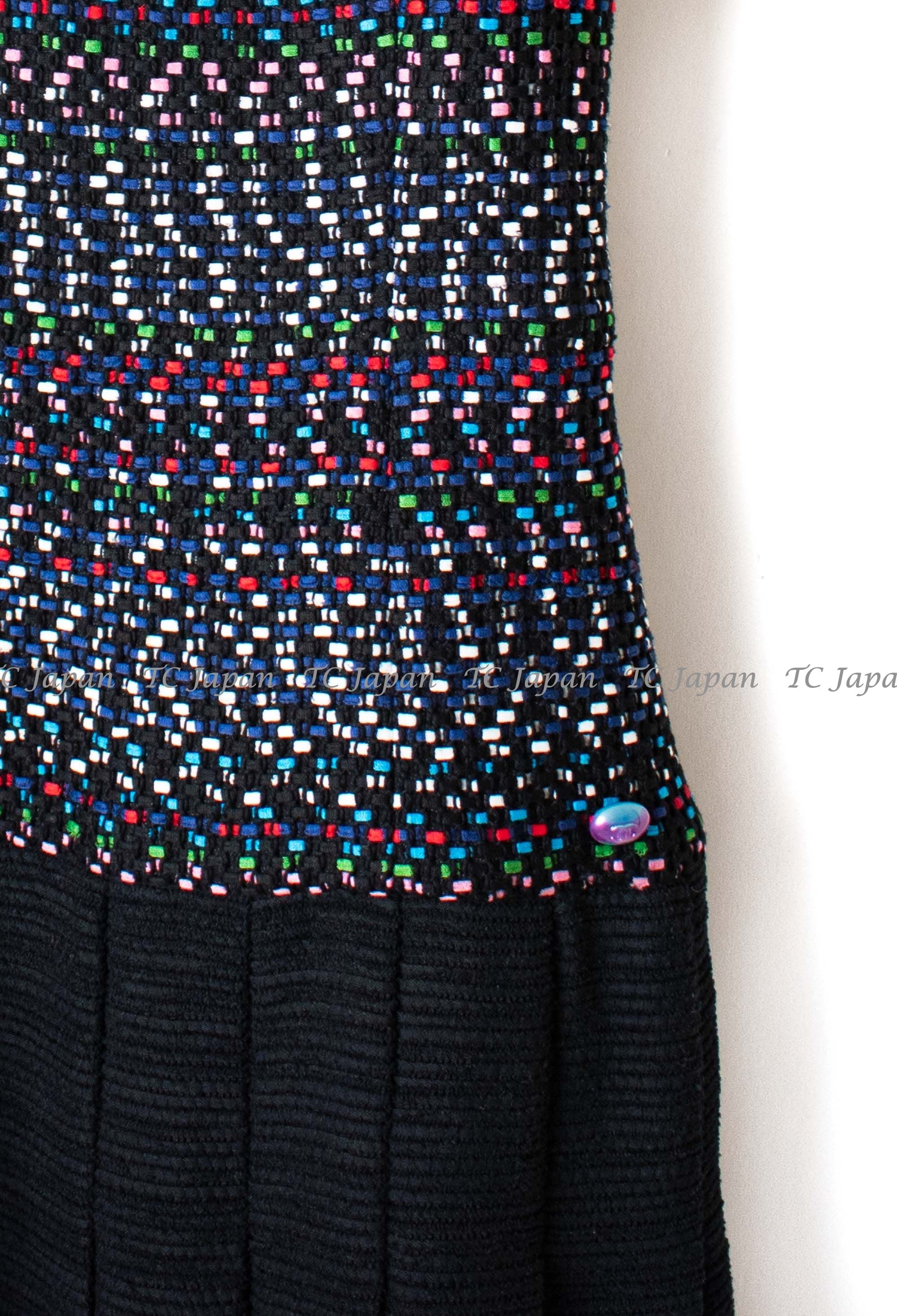 CHANEL 17PS Black Navy Multicolor Cotton Dress 34 シャネル ブラック ネイビー マルチカラー コットン ワンピース キャサリン妃 即発