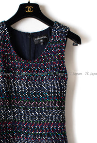 CHANEL 17PS Black Navy Multicolor Cotton Dress 34 シャネル ブラック ネイビー マルチカラー コットン ワンピース キャサリン妃 即発