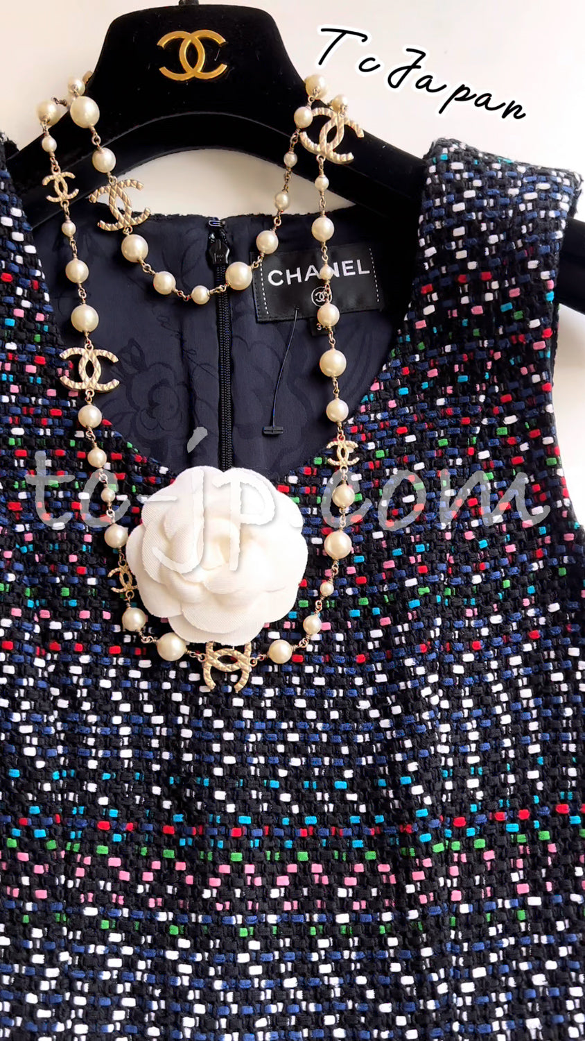 CHANEL 17PS Black Navy Multicolor Cotton Dress 34 シャネル ブラック ネイビー マルチカラー コットン ワンピース キャサリン妃 即発