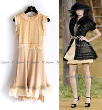 CHANEL 10S Nude Tan Beige Fringe Knit Dress 38 シャネル ベージュ グラデュエーション フリンジ ニット ワンピース 即発