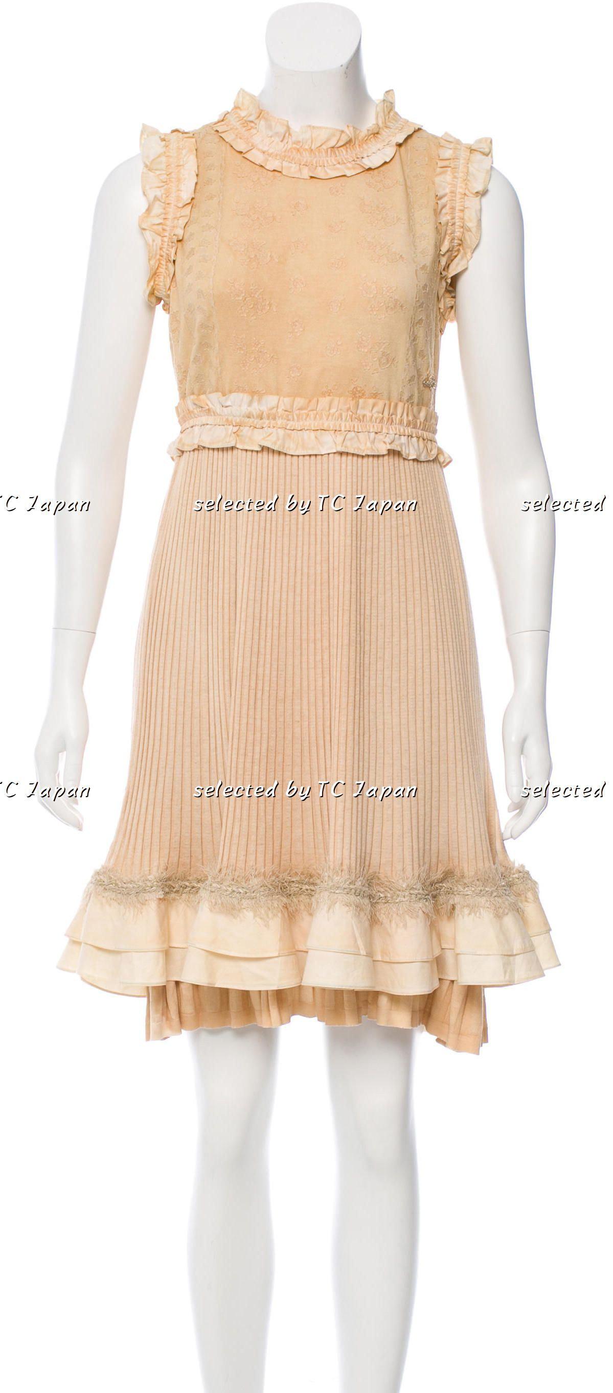 CHANEL 10S Nude Tan Beige Fringe Knit Dress 38 シャネル ベージュ グラデュエーション フリンジ ニット ワンピース 即発