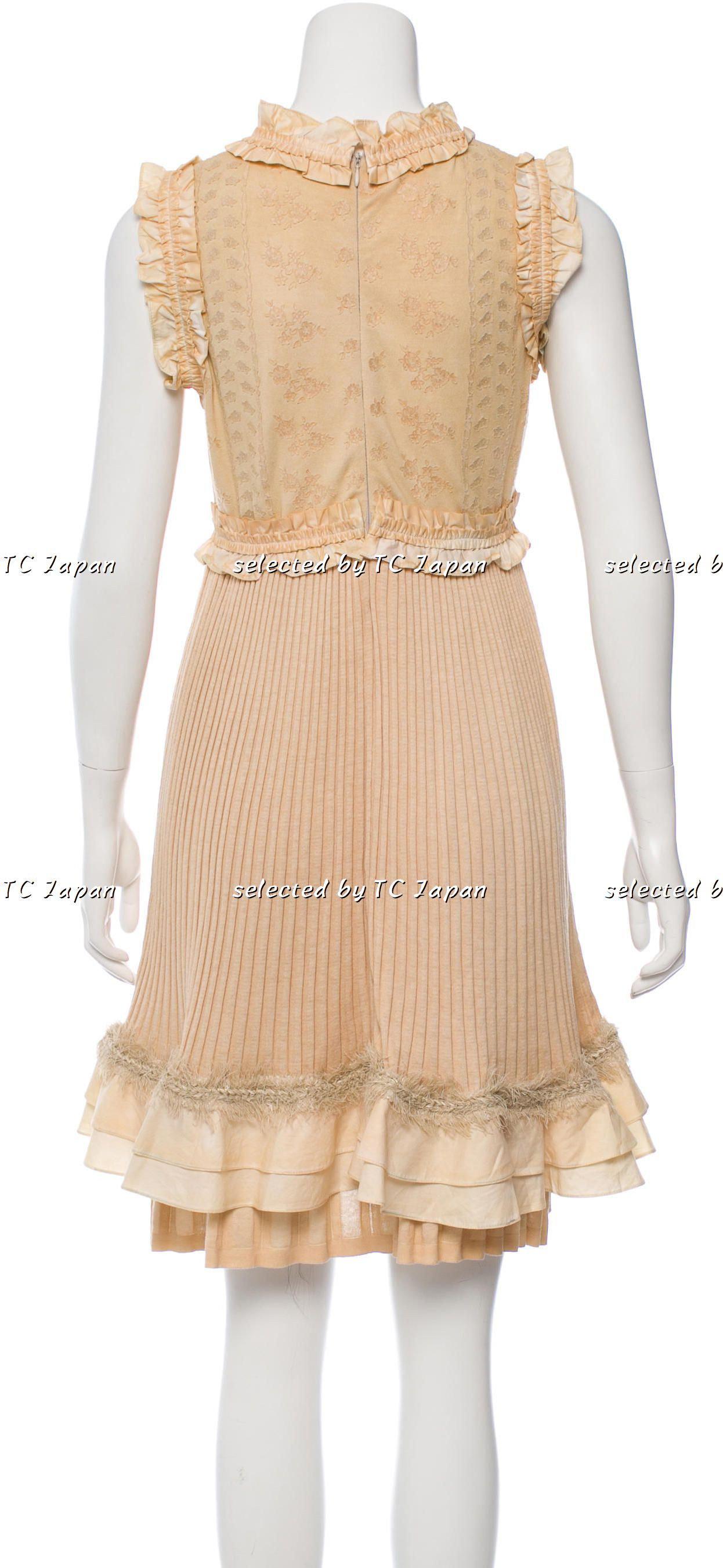 CHANEL 10S Nude Tan Beige Fringe Knit Dress 38 シャネル ベージュ グラデュエーション フリンジ ニット ワンピース 即発