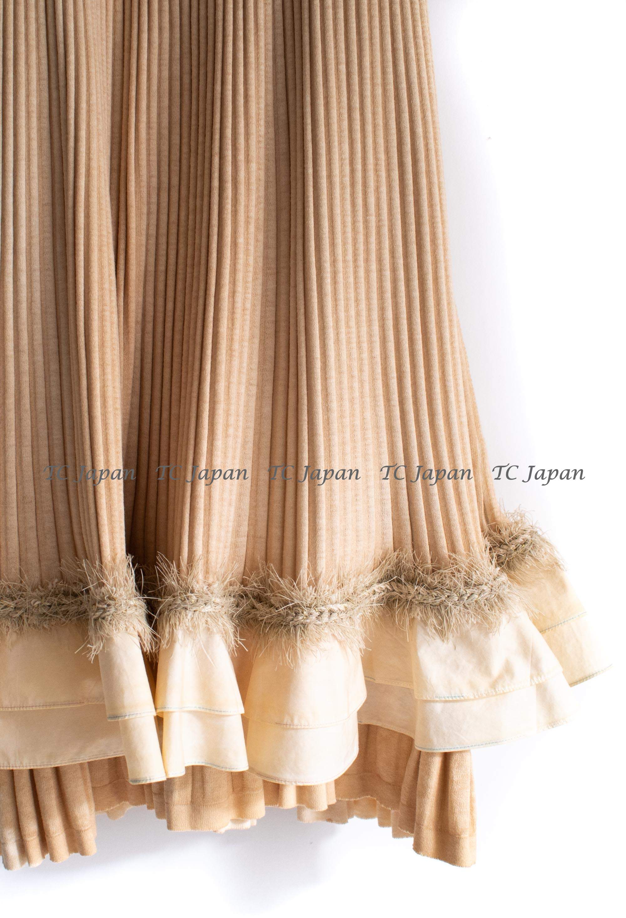 CHANEL 10S Nude Tan Beige Fringe Knit Dress 38 シャネル ベージュ グラデュエーション フリンジ ニット ワンピース 即発