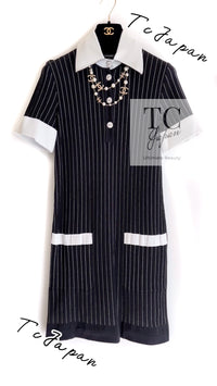 CHANEL 15S Black White Stripe Cotton Dress 34 シャネル ブラック ホワイト ストライプ コットン ワンピース 即発